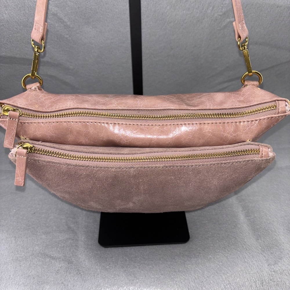 Anthropologie 2 Sided Rose Pink Crossbody‎ Bag Purse Vegan Leather/Suede GUC